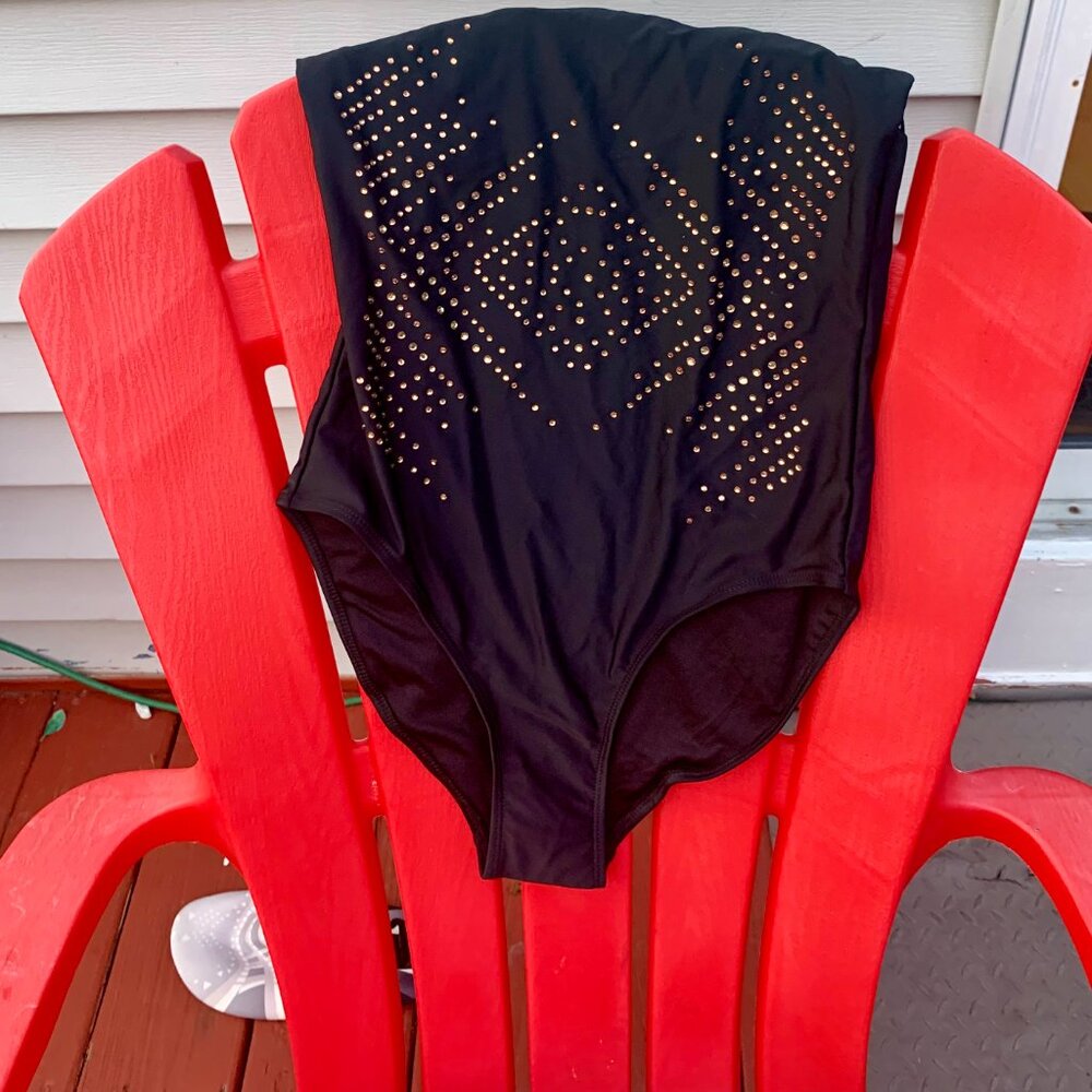 Nicole Miller One Piece Swimsuit Womens 8 Black Gold Nailhead Cap Sleeve - Picture 8 of 10